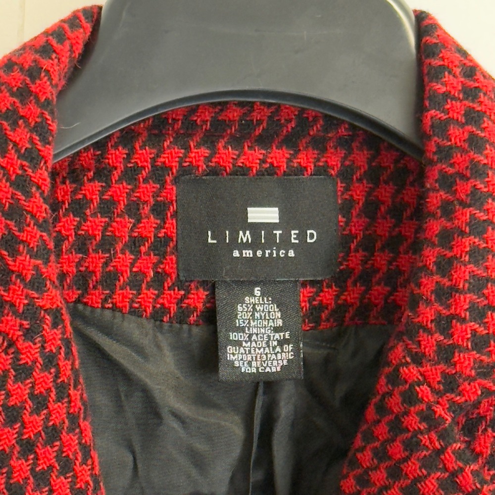 Limited America Red Black Houndstooth Wool Mohair Skirt Suit Set Size 6 Vintage - Picture 5 of 15